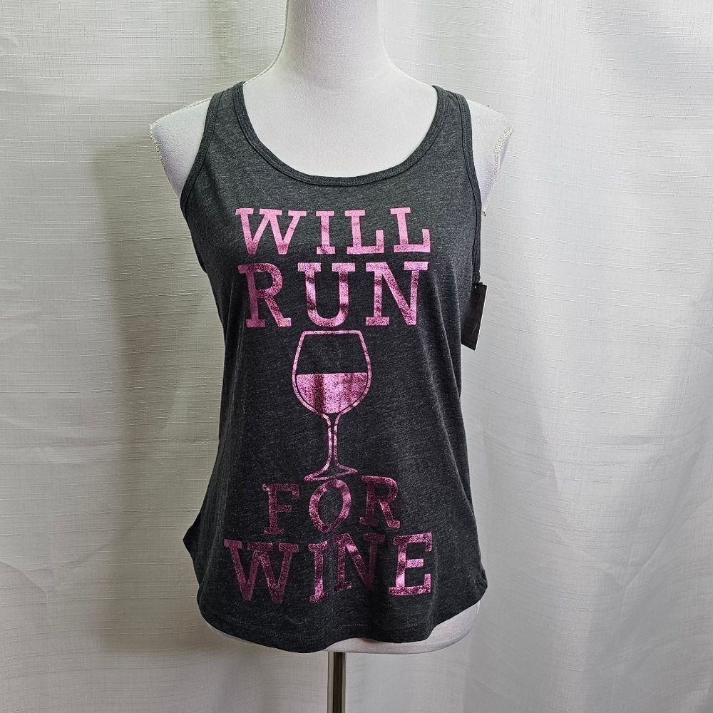 Chin Up Apparel Gray Will Run for Wine Racerback Tank Size Medium